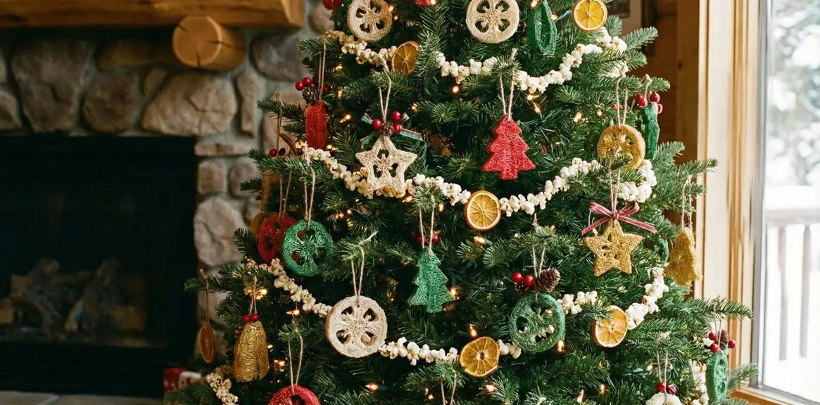 Christmas tree decorated with natural loofah ornaments