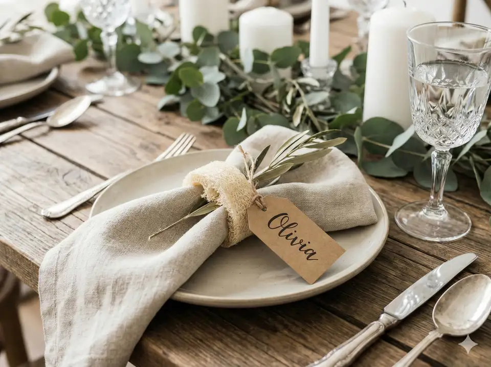 Napkin rings made from small loofah slices