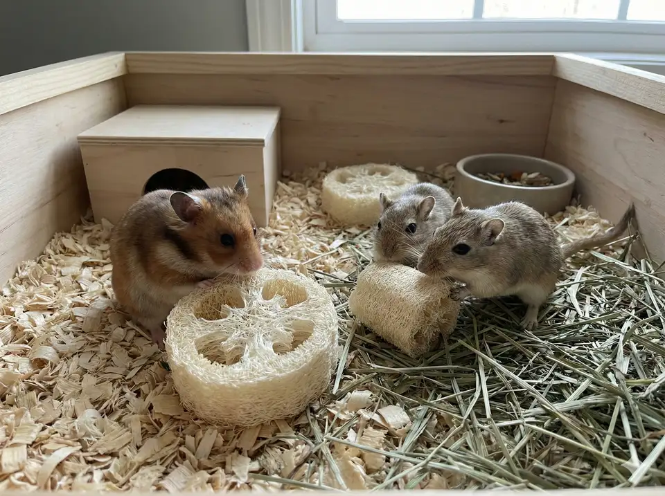 Rabbits or guinea pigs with safe loofah to gnaw