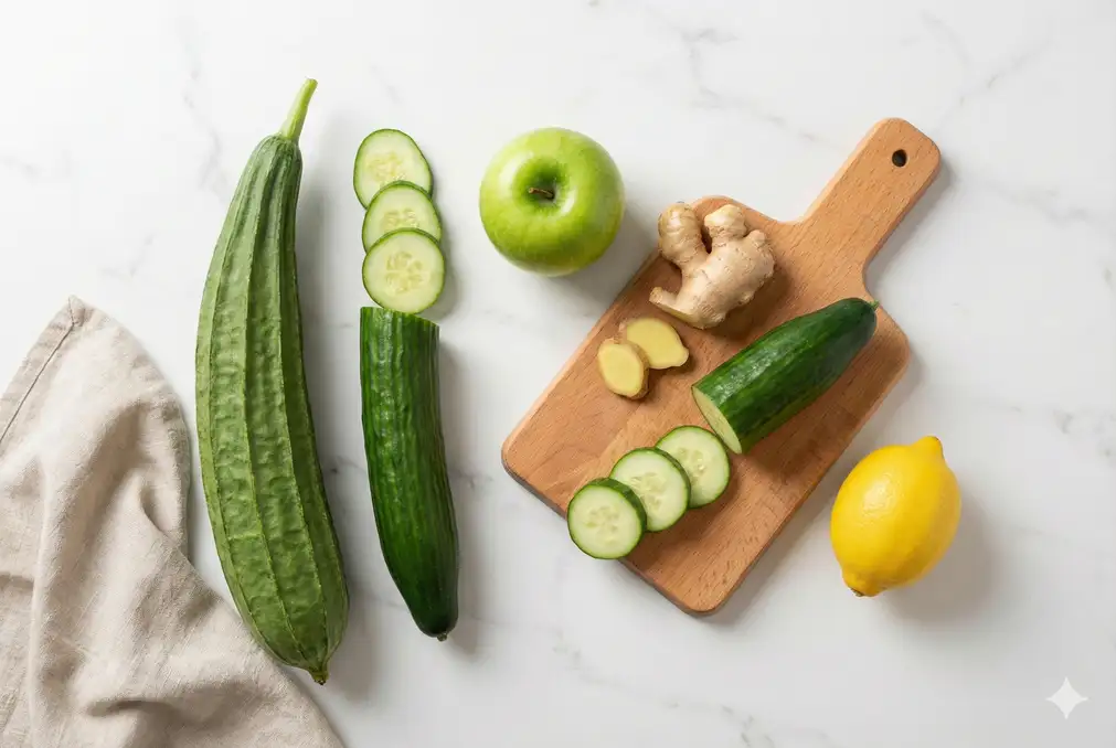 Fresh luffa with other juice ingredients cucumber apple lemon