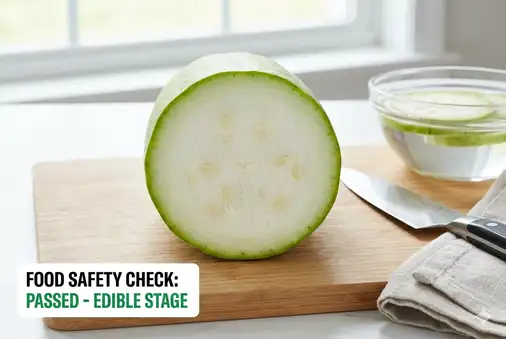 Freshly cut young luffa showing safe edible interior