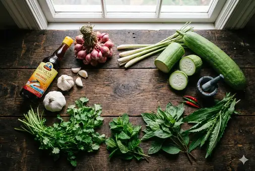 Vietnamese cooking ingredients for luffa recipes - fish sauce shallots