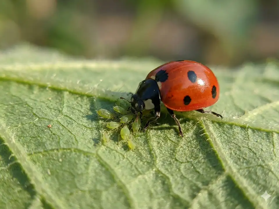 Beneficial ladybugs for aphid control on loofah