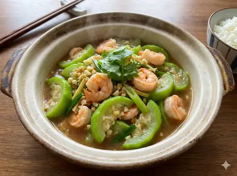 Delicious green loofah stir-fry dish with garlic