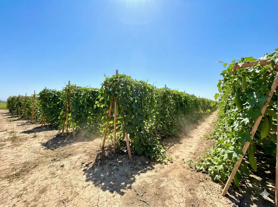 Luffa plants thriving in a full sun garden location with optimal light exposure