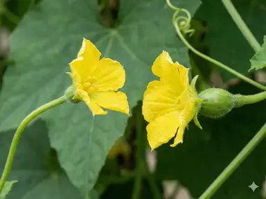 Luffa male and female flowers close-up