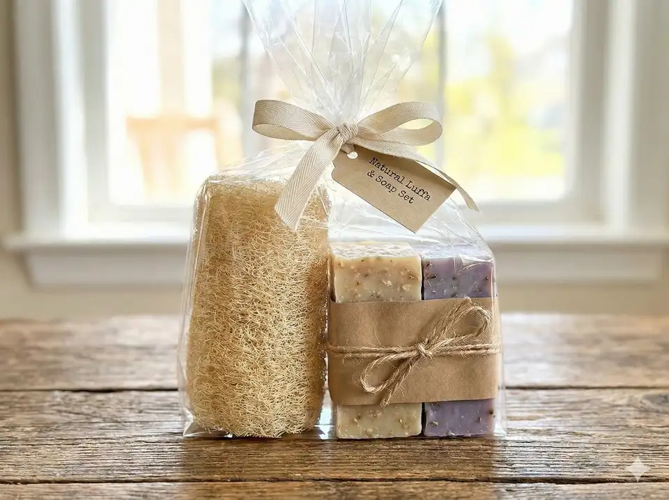 Simple loofah and soap combination gift set