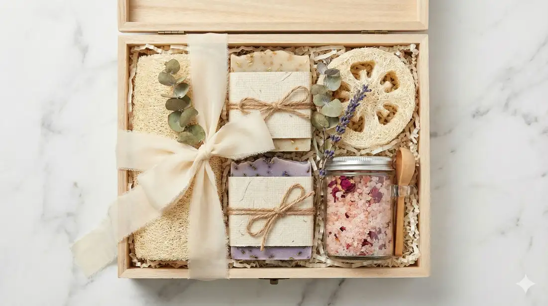 Loofah gift set with natural spa products