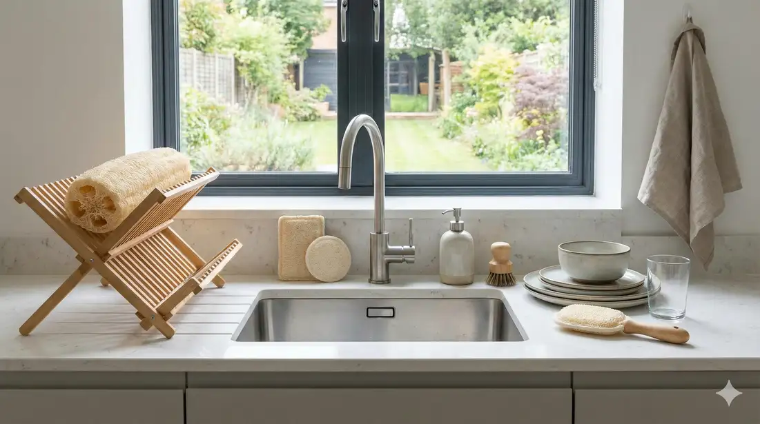 Loofah dish scrubber for kitchen cleaning