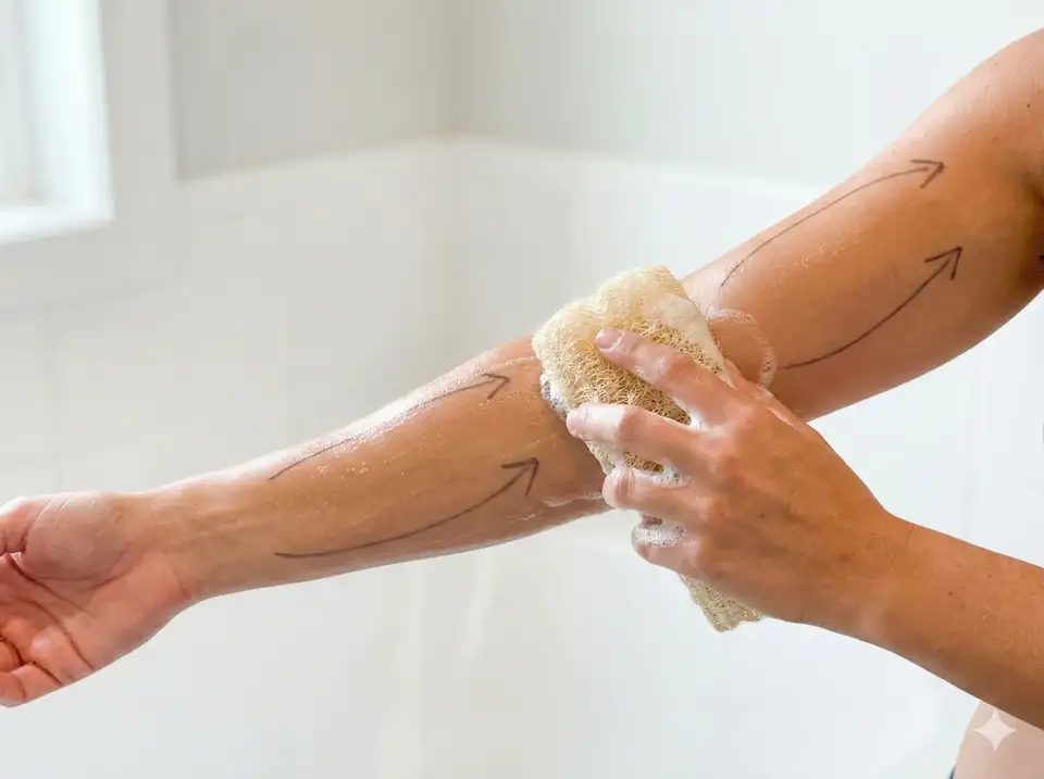 Brushing from hands toward shoulders for arm lymphatic drainage