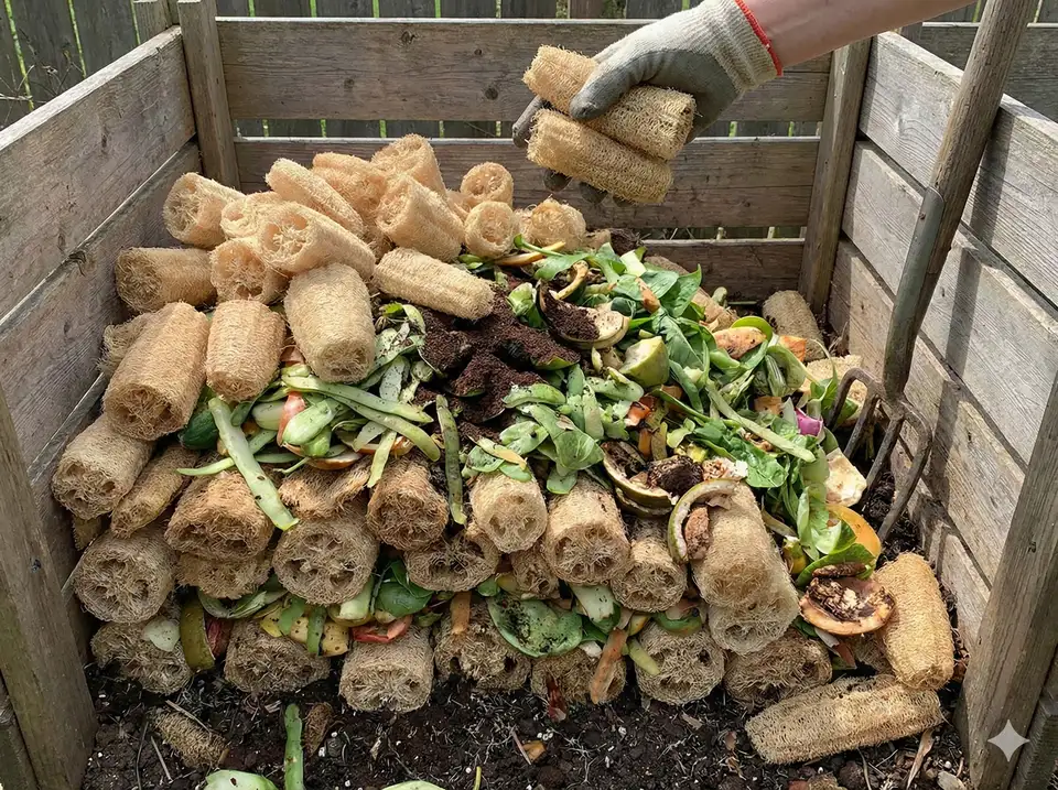 Loofah as brown carbon material in compost pile
