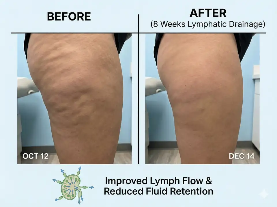 Thigh area showing improved texture from regular lymphatic loofah massage