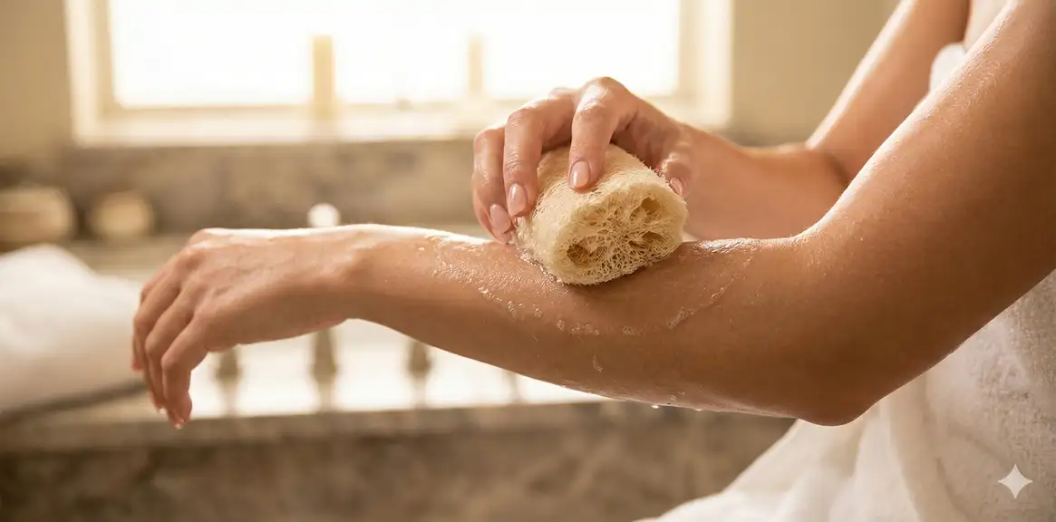 Gentle circular exfoliation with natural loofah