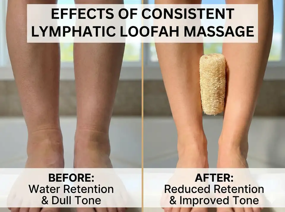 Before and after reduced puffiness from lymphatic drainage routine