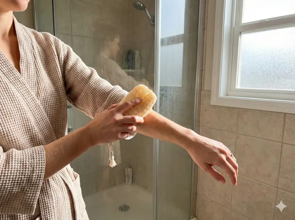 Dry loofah brushing technique before shower for lymphatic benefits