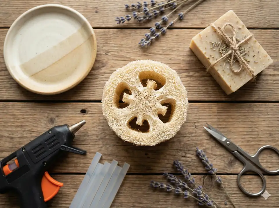 Supplies needed for DIY loofah soap dispenser project