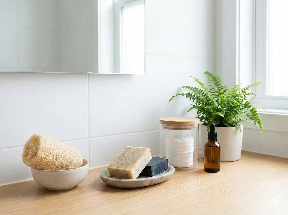 Clean minimal bathroom with only essential zero-waste products