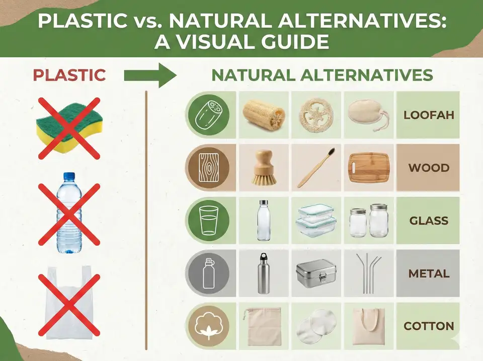 Comparison chart of natural materials including loofah vs plastic