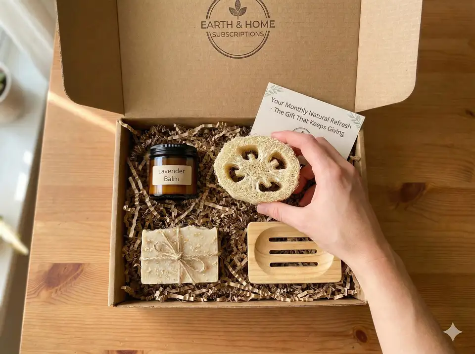Eco-friendly subscription box featuring loofah products and sustainable living essentials